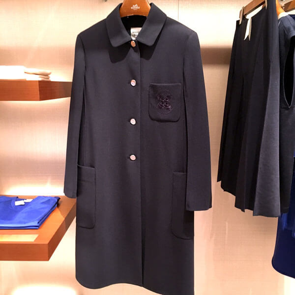 エルメスエルメス服コピー 2018"Manteau"COLLEGE"poche broder en LAINE/BLEUNOIR