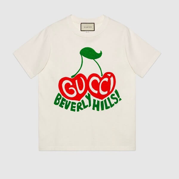 【完売必至】グッチ服BEVERLY HILLS チェリー プリント Tシャツ 580762 XJCRJ 9095