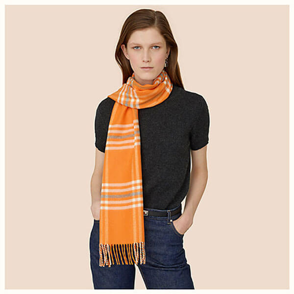 エルメス★Blanket Check Scarf ★ カシミヤマフラー H259031S