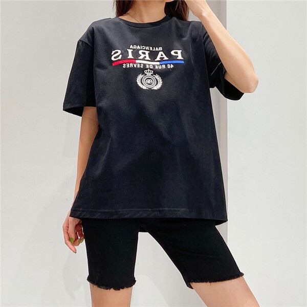 バレンシアガコピー 2020SS パリ フラッグ レギュラー Tシャツ    594579TG