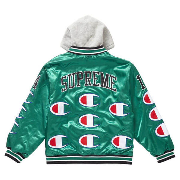 シュプリーム champion 偽物 シュプリーム ボックス ロゴ パーカー Hooded Satin Varsity Jacket Kelly Green20D11C7