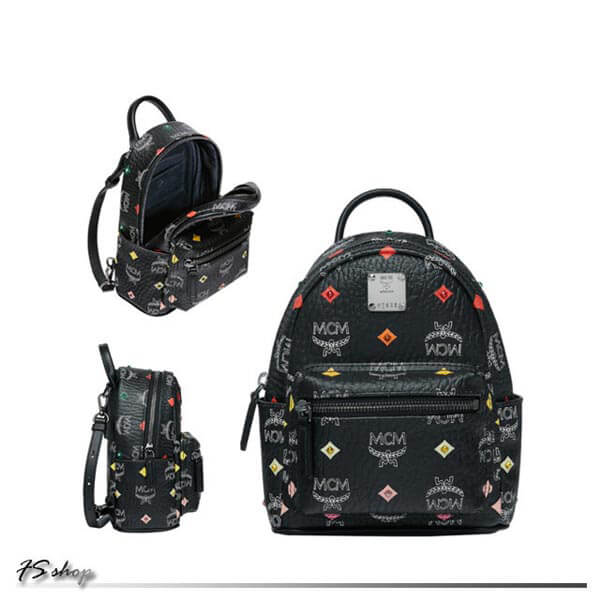 【エムシーエムリュック コピー】ロゴ入り 人気！MINI STARK BACKPACK 黒 MMK9SVE36BA