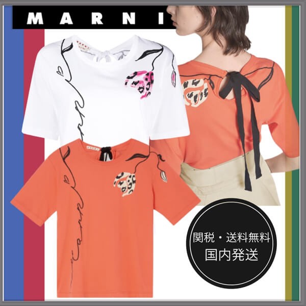 マルニ レオパード フラワー バックリボン Tシャツ コピー  THJE0220P1USCR28