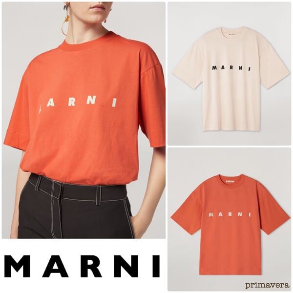 マルニ ジャージー Tシャツ 偽物 ロゴ入り ショートスリーブ ピンク 21070224