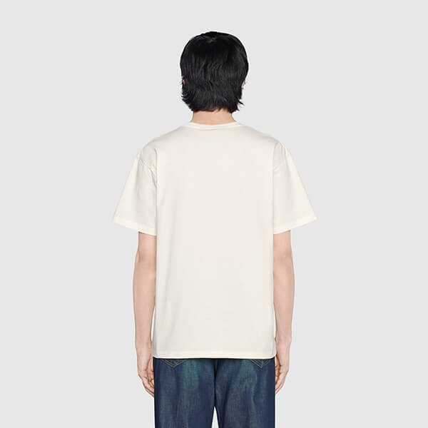 【21AW】グッチ Tシャツ 偽物 パロディ アップル＆ハート レポム メンズ Tシャツ 半袖 林檎 ホワイト 548334 XJDNC 9095