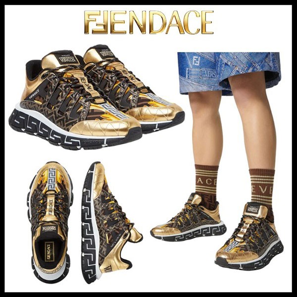 【Fendace】Versace x フェンディ 入手困難 トライグレカ スニーカー 偽物DSU8094