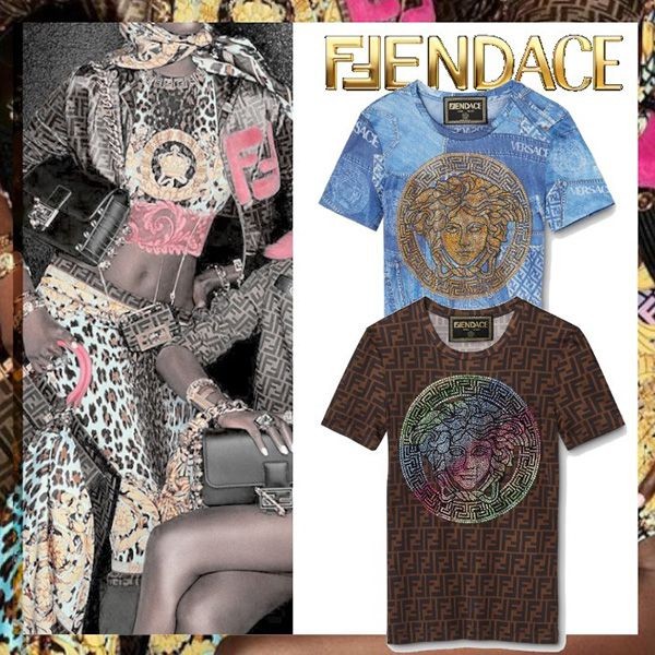 ☆超人気☆[フェンディ×ヴェルサーチェ]T-SHIRT FF FENDACフェンダTシャツ コピー 1005179-1A00769_2B070