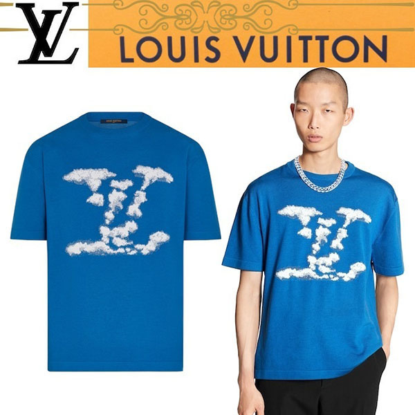 ルイヴィトン スーパーコピー クラウドジャカードTシャツ 雲モチーフ　青　ロゴ 1A8A7Y
