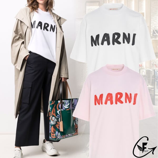 【21SS】マルニ☆ロゴ付き オーバーサイズ Tシャツ コピー THJET49EPHUSCS11LOW01