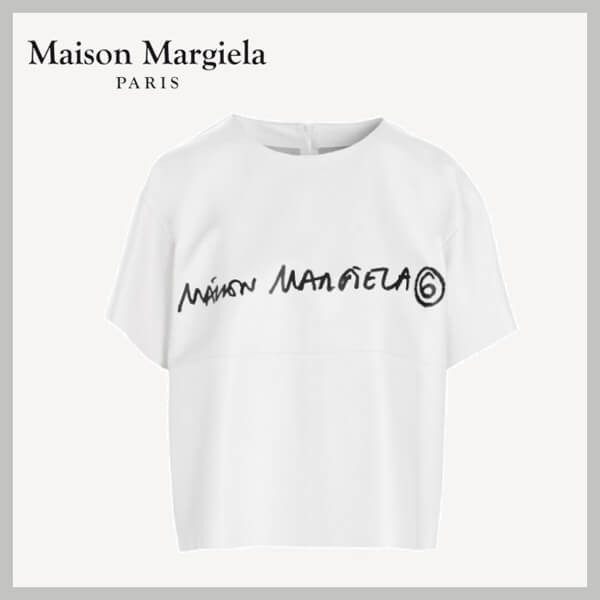 マルジェラ ロゴ レザー Tシャツ 偽物 ホワイト 21072106