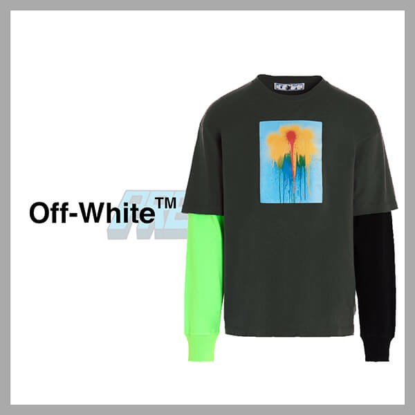 オフホワイト x Katsu Fatlock ロゴ ロンT Tシャツ 偽物 ブラック OMAB022S21JER00784008400