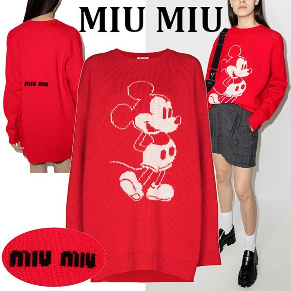 ミュウミュウ  ミッキーマウス 偽物 ロゴ オーバーサイズ セーター MMA7091ZANF0011