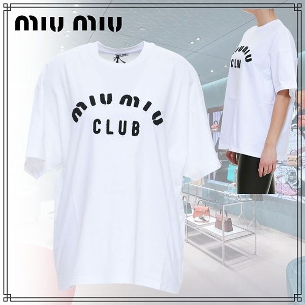 【関送込】ミュウミュウ CLUB LOGO Tシャツ コピーオーバーサイズ 刺繍ロゴ MJN3561QHTF0009
